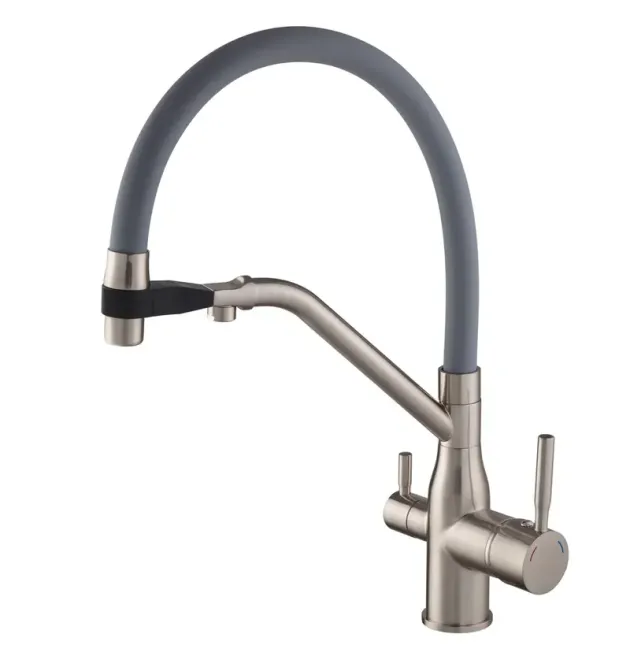 Змішувач для кухні MIXXUS PREMIUM GRAVITY 021 SS COLOR REFL.GREY, нержавіюча сталь із сірим гнучким виливом, вихід для питної