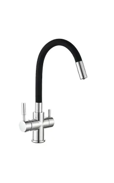 Смеситель для кухни MIXXUS PREMIUM HANS 021 с гибким изливом и выходом для питьевой воды, хром, чёрный излив