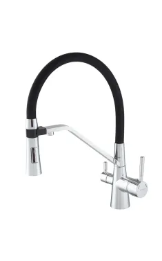 Змішувач для кухні MIXXUS PREMIUM MAGNET 021 REFL.BLACK, хром із чорним гнучким виливом, вихід для питної води