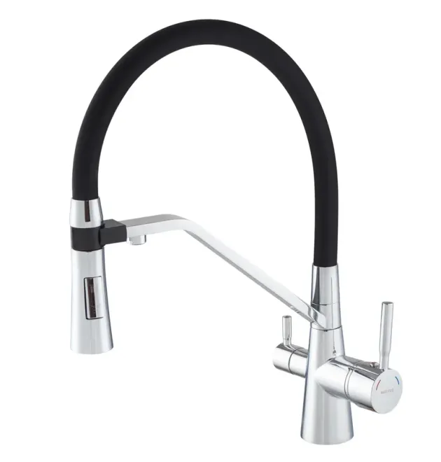 Змішувач для кухні MIXXUS PREMIUM MAGNET 021 REFL.BLACK, хром із чорним гнучким виливом, вихід для питної води