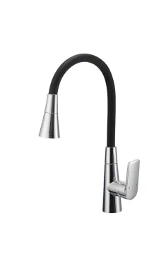 Змішувач для кухні MIXXUS PREMIUM MATIS 011-T NUT REFL.BLACK, хром і чорний силіконовий вилив