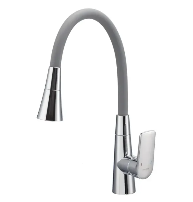 Змішувач для кухні MIXXUS PREMIUM MATIS 011-T NUT REFL.GRAY, хром і сірий силіконовий вилив