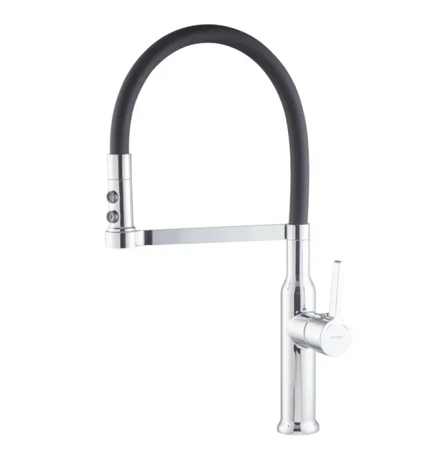 Смеситель для кухни MIXXUS PREMIUM PULL 017 REFL.BLACK, хром и чёрный силиконовый излив