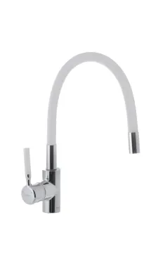 Змішувач для кухні MIXXUS PREMIUM RIO 011 REFL.WHITE з гнучким виливом, хром і білий