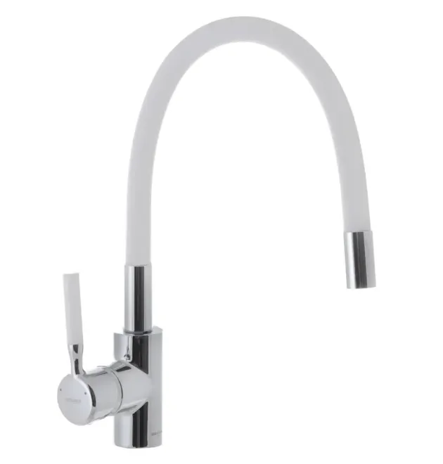Змішувач для кухні MIXXUS PREMIUM RIO 011 REFL.WHITE з гнучким виливом, хром і білий