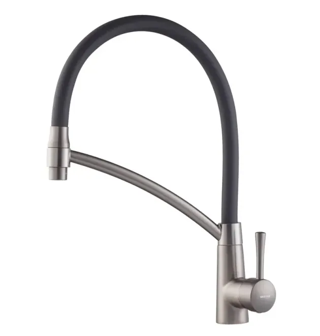 Смеситель для кухни MIXXUS PREMIUM ROSSI 017, графитовый с чёрным гибким изливом