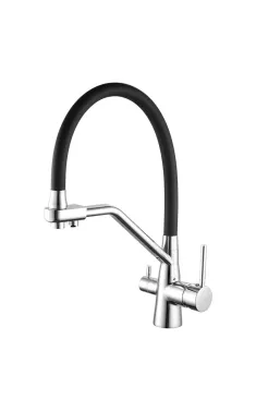 Смеситель для кухни MIXXUS PREMIUM SENNA 021 с гибким изливом и выходом для питьевой воды, хром-чёрный