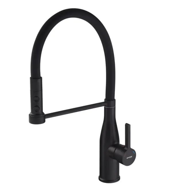 Змішувач для кухні MIXXUS PREMIUM SUMMER 017 BLACK REFL.BLACK з гнучким виливом, чорний