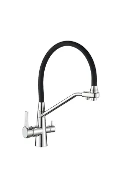 Змішувач для кухні MIXXUS PREMIUM VELIS 021 із гнучким виливом та виходом для питної води, хром, чорний вилив