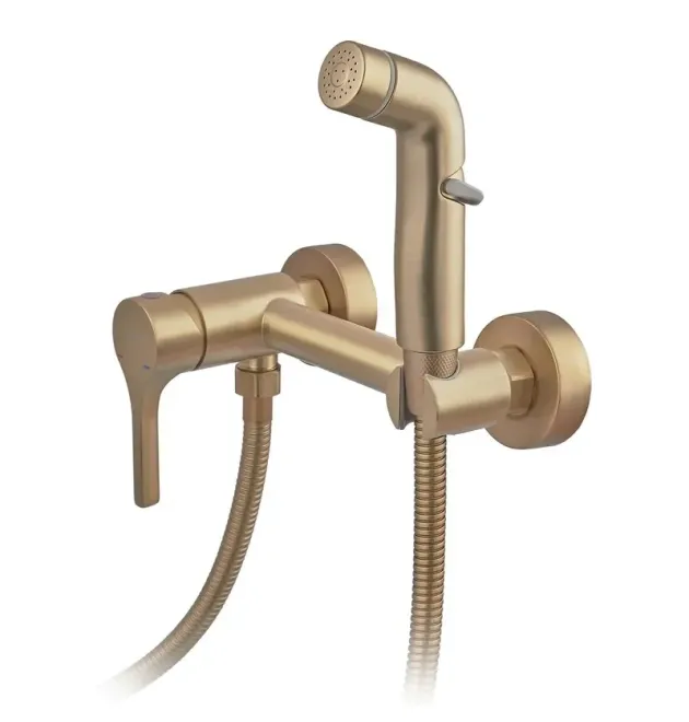 Змішувач настінний з гігієнічним душем ZERIX REX-222 BRUSHED GOLD з нерж. сталі (Колір матове золото) (ZX6122)