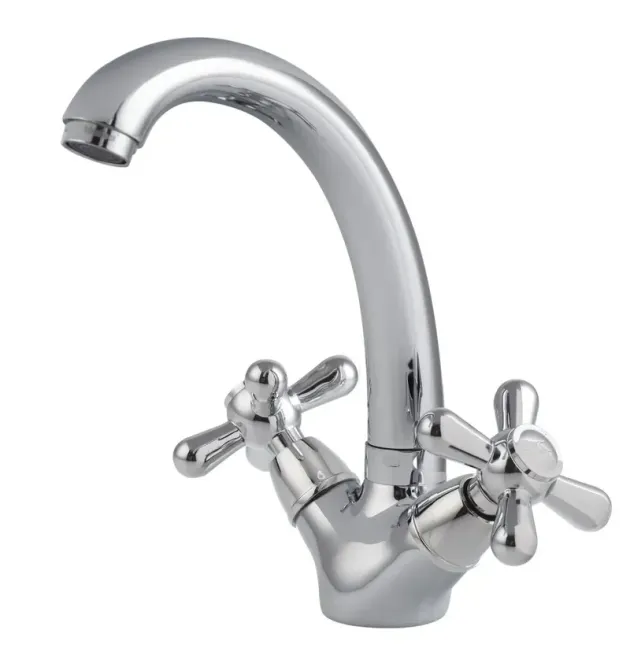 Смеситель для умывальника HAIBA DOMINOX 272, хром, латунь, двухвентильный, поворотный излив