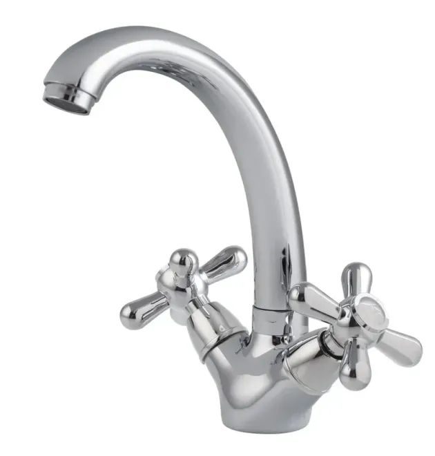 Змішувач для умивальника HAIBA DOMINOX 272 NUT, хром, латунь, двовентильний, поворотний вилив