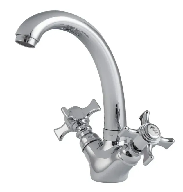 Смеситель для умывальника HAIBA ZEUS 272 NUT, хром, латунь, двухвентильный, поворотный излив