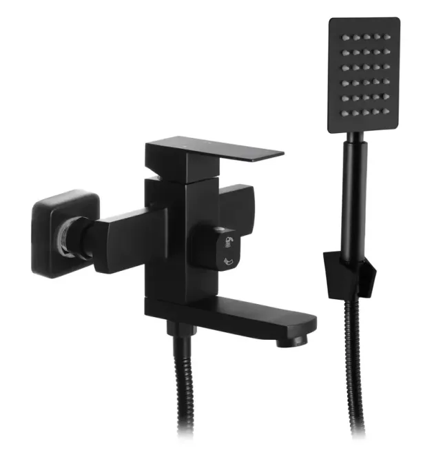 Змішувач для ванни MIXXUS KUB EURO BLACK, одноважільний, настінний, нержавіюча сталь SUS304, чорний матовий