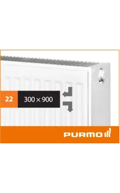 Радиатор стальной 22 тип  PURMO Compact 300Hх900L боковое подключение 1069 Вт